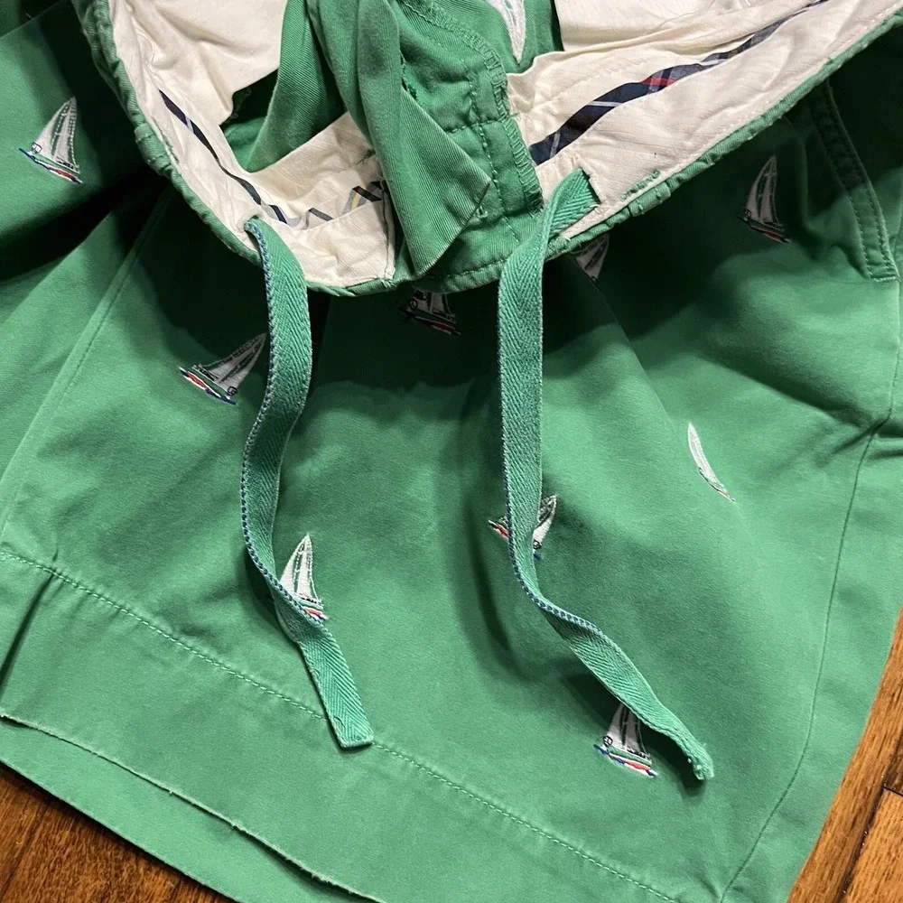 Polo Ralph Lauren Men's Boat Shorts Green Sailboats Size 35 100% Cotton